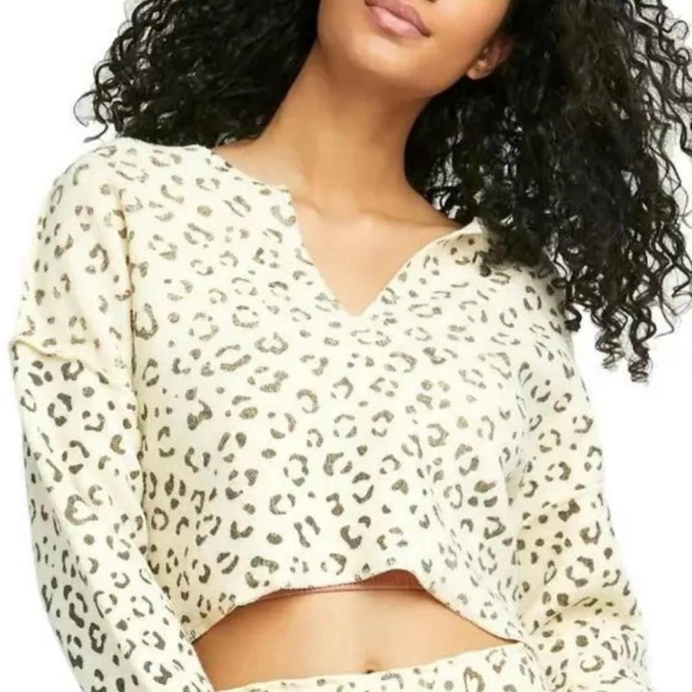 Free People Intimately NWT Rain check Cream and Black Animal Print Patterned Top